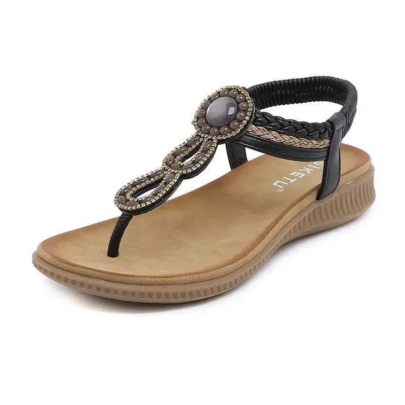 Damen - Sandalen - PU/Gummi - Bohemian Crystal - Flats - Sommer