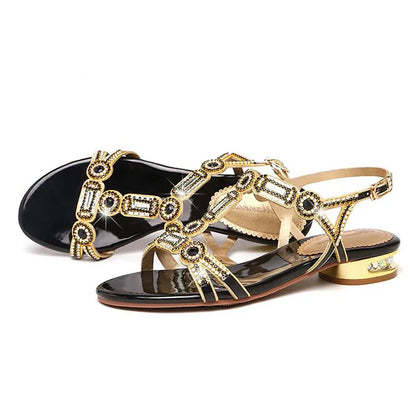 Damen-Sandalen-Strass-Knöchelriemen-Echtleder-Sommer