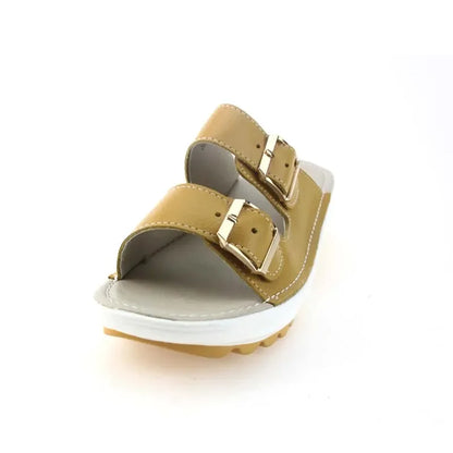 Damen-Sandalen-Zweiriemen-Offene Zehe-Flach-Spaltleder-Sommer