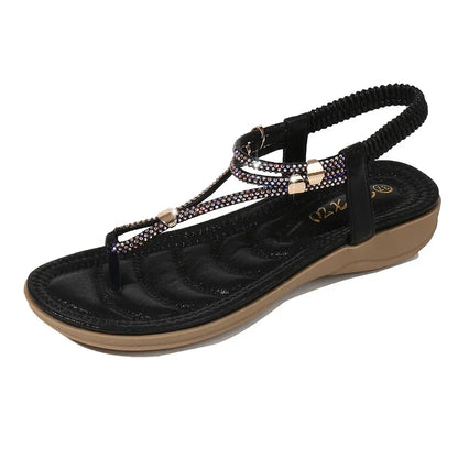 Damen-Sandalen-flacher Slipper-Knöchelriemen-Strass-Kautschuk-Sommer