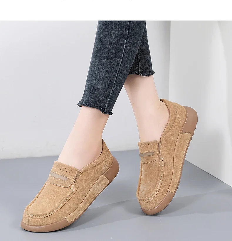 Damen - Schuhe - Rindsveloursleder - Loafer - Runde Spitze - Sommer