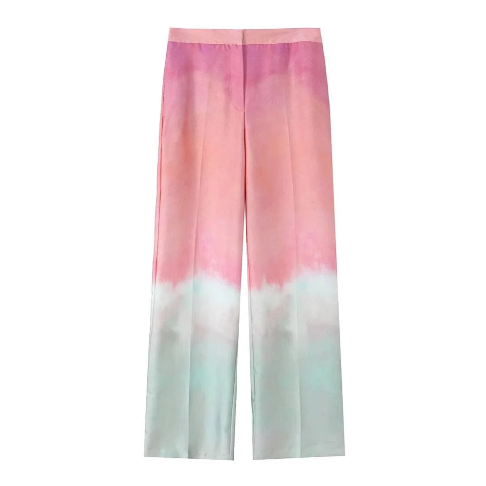 Damen - Outfit-Sets - Polyester - Langarm - High Waist Pants - Tie Dye - Sommer