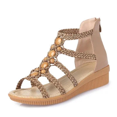 Damen-Sandalen-Flach-Hohlriemen-Design-Echtleder-Sommer