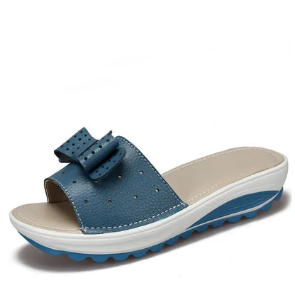 Damen-Sandalen-Zweiriemen-Offene Zehe-Flach-Spaltleder-Sommer