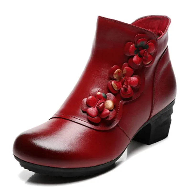 Damen- Schuhe- Retro Blumendekor Stiefel- Kunstleder- Sommer