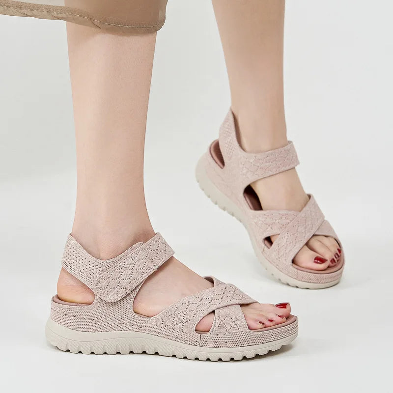 Damen - Sandalen - Canvas/Gummi - Klettverschluss - Fersenriemen - Sommer