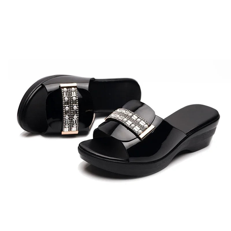 Damen - Sandalen -PU- Strass Design - Slipper - Sommer