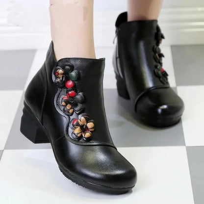 Damen- Schuhe- Retro Blumendekor Stiefel- Kunstleder- Sommer