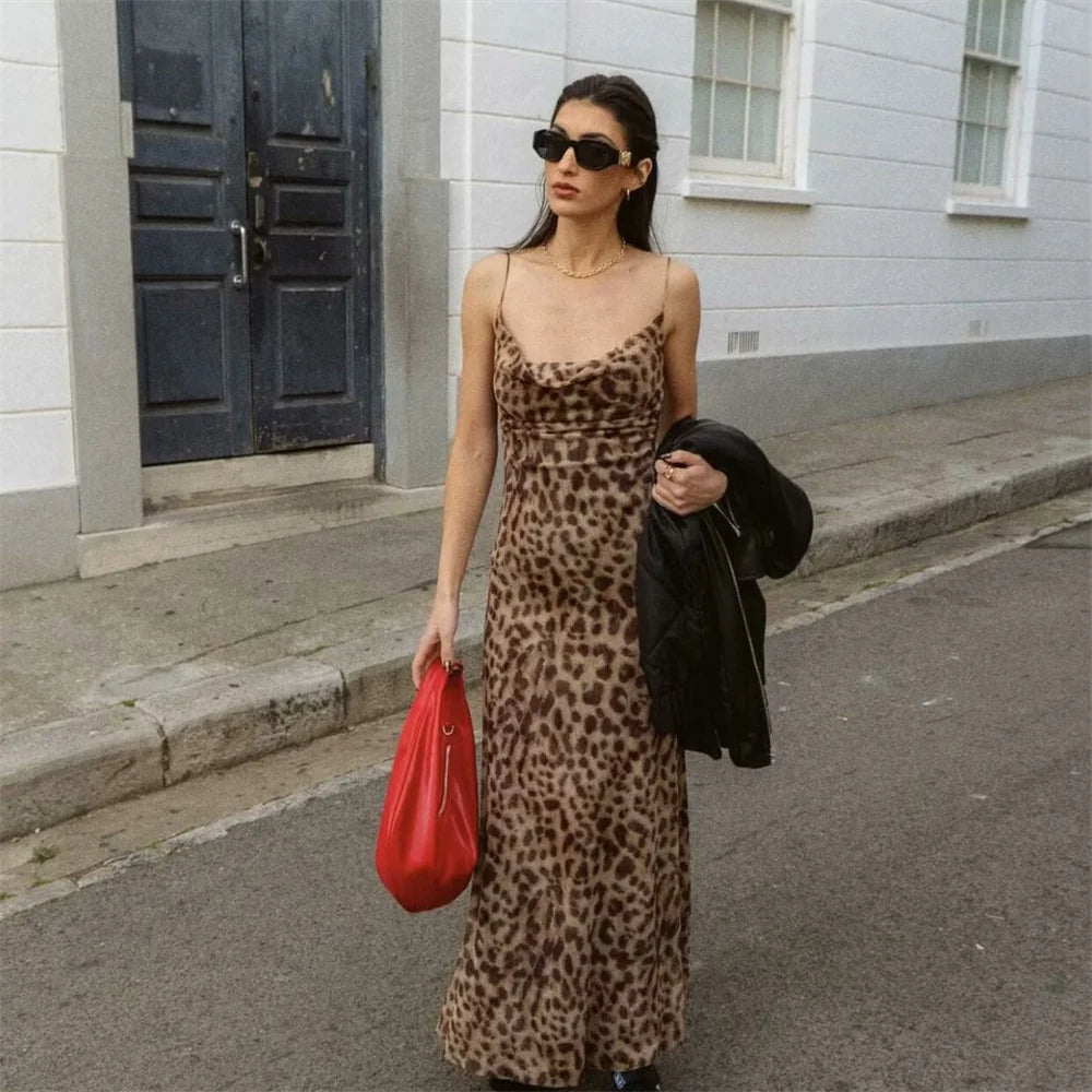 Damen - Kleid - Polyester - Sexy offener Rücken Animal Print Seidennetz - Sommer