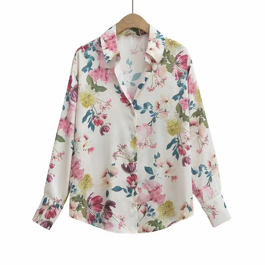 Damen - Hemd - Polo-Kragen Langarm - Floral - Herbst