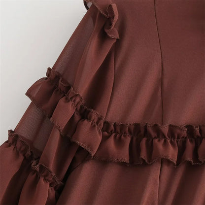 Damen - Langärmeliges Kleid - Lagenchiffon - Rüschen - Herbst