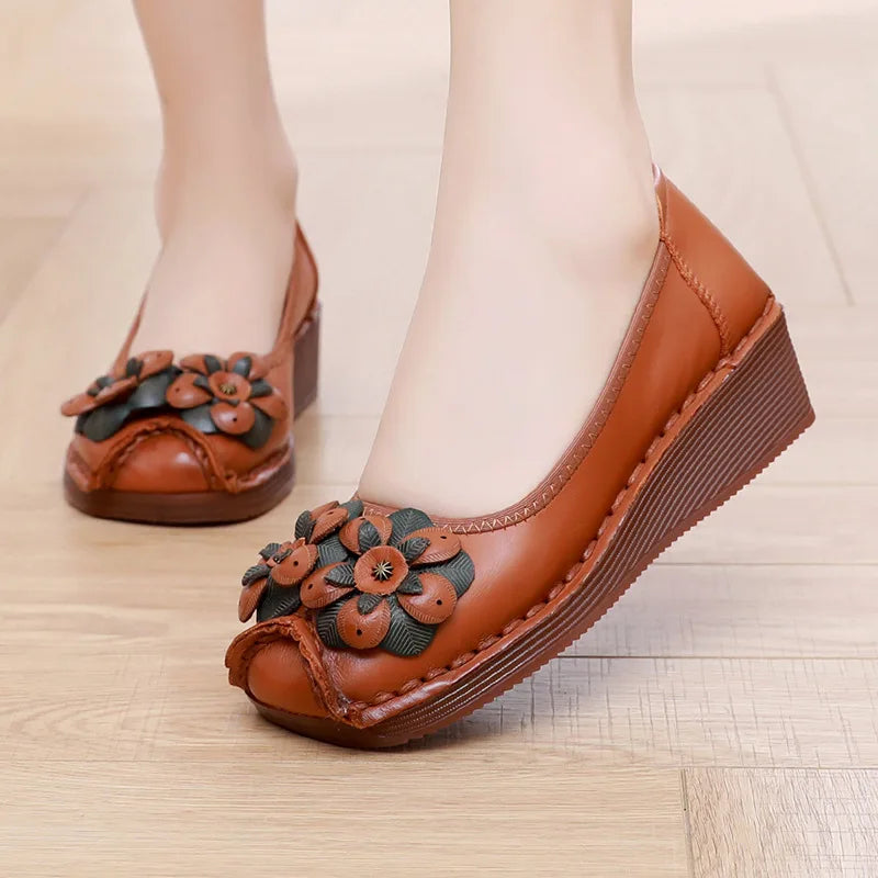 Damen - Loafer - Wedges - Flach - Leder - Sommer