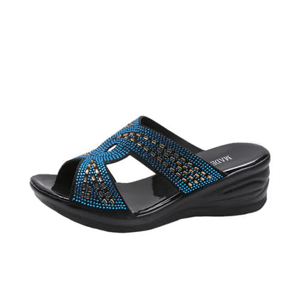 Damen-Sandalen- Bohème- Strass- offene Zehen- Gummi- Sommer