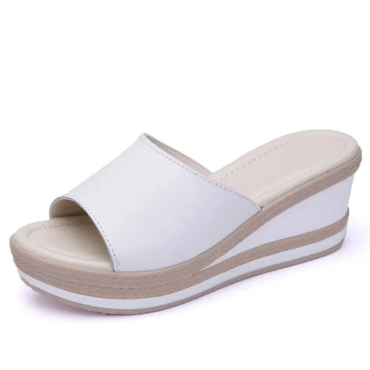 Damen-Slipper- Slipper- offene Zehen- Plateau- Spaltleder- Sommer