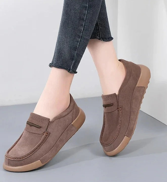 Damen - Schuhe - Rindsveloursleder - Loafer - Runde Spitze - Sommer