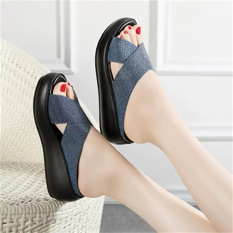 Damen-Sandale-Flip-Flops-Plateau-Rutschen-Echtleder-Sommer