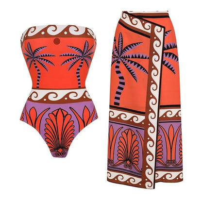 Damen - Push-Up Bikini mit hoher Taille - Retro Print Bademode - Sommer