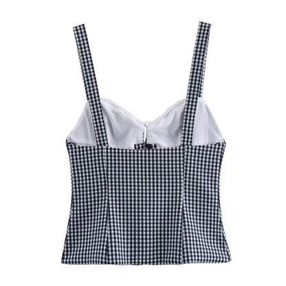 Damen - Tank Top - Enge Brust - Schleife - Crowscheck - Sommer