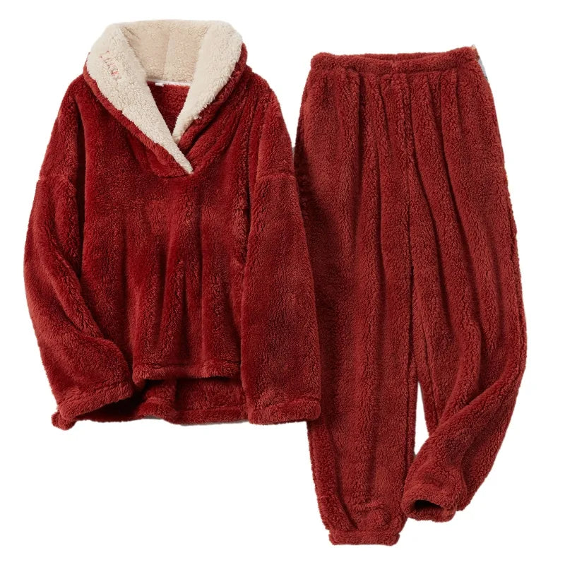 Damen - Pyjama Set - Flanell Fleece Plüsch - Bequeme Nachtwäsche - Herbst