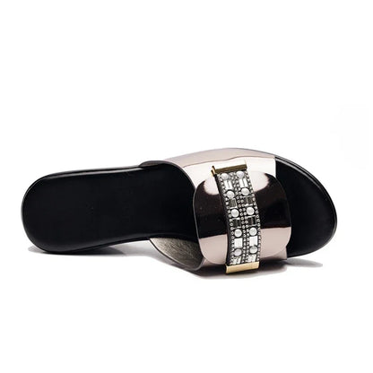 Damen - Sandalen -PU- Strass Design - Slipper - Sommer