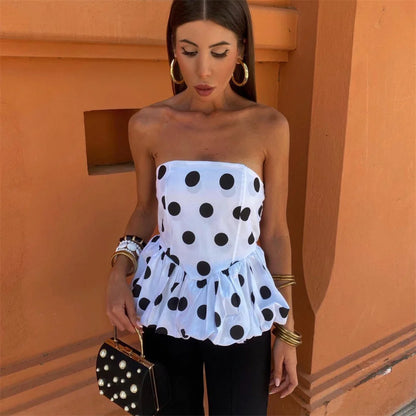 Damen - Ärmelloses rückenfreies Polka Dot-BH-Top - Sommer