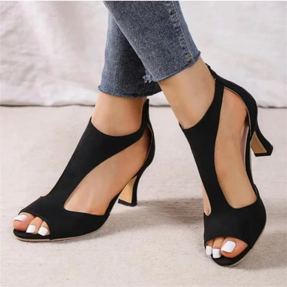 Damen-Sandalen- Peep-Toe-Reißverschluss hinten- Gummi- Sommernacht