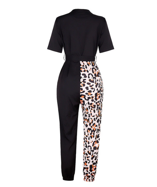 Damen- Jumpsuit- kurze Ärmel- Spitzengürtel- Baumwolle- Sommer