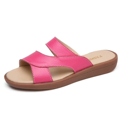 Damen-sandalen-open toe- thick wedge-flat-split leather-summer