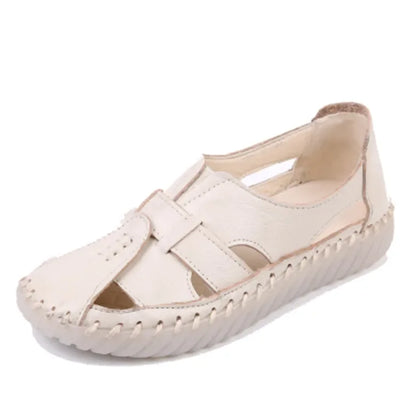 Damen - Sandalen - Echtleder - Flats Retro - Fesselriemchen - Sommer