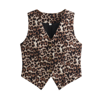 Frauen - V-Ausschnitt Leopardenmuster Tank Top Vest - Casual - Sommer