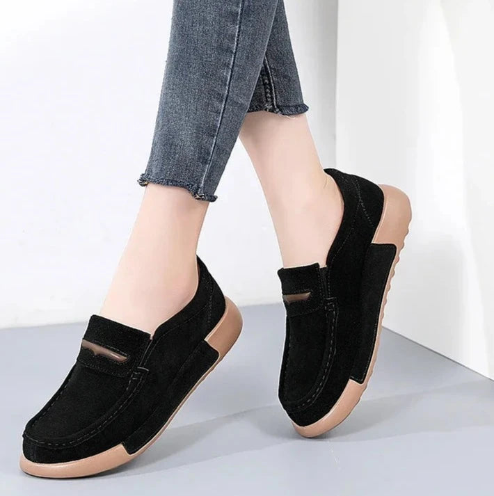 Damen - Schuhe - Rindsveloursleder - Loafer - Runde Spitze - Sommer