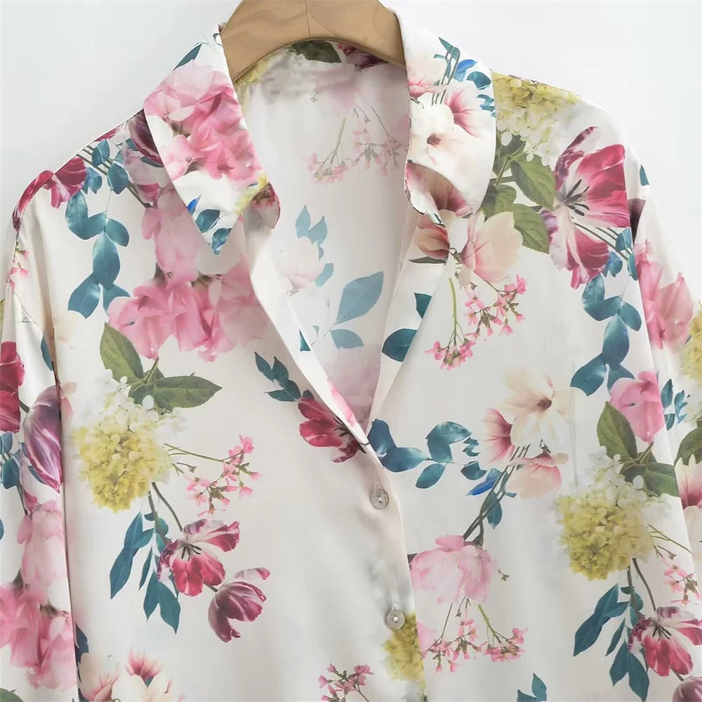 Damen - Hemd - Polo-Kragen Langarm - Floral - Herbst