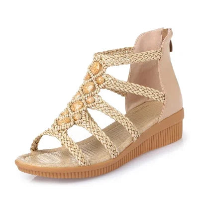 Damen-Sandalen-Flach-Hohlriemen-Design-Echtleder-Sommer