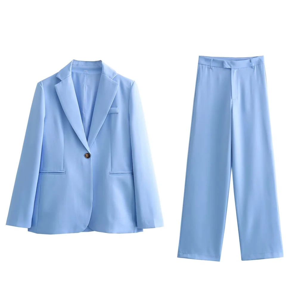 Damen - Casual Suit Jacket & Trousers Set - Einzelner Knopf - Alle Jahreszeiten