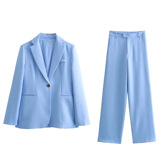 Damen - Casual Suit Jacket & Trousers Set - Einzelner Knopf - Alle Jahreszeiten