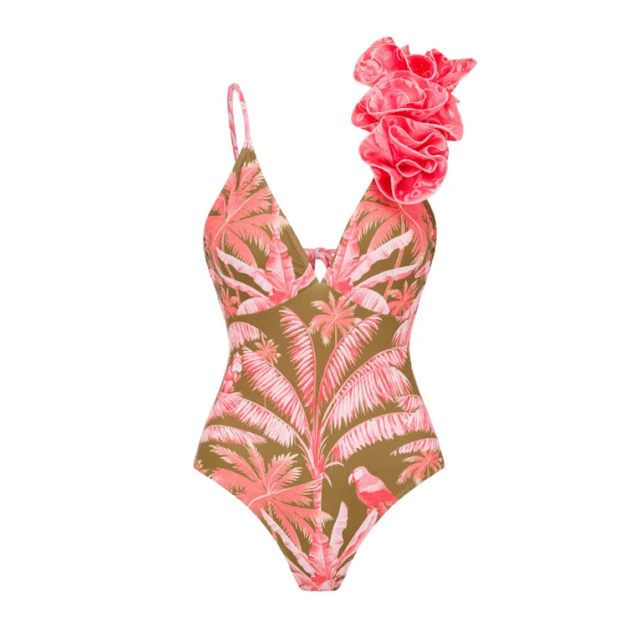 Damen- Bikini- Blumendesign Träger Einteiler- Elasthan- Sommer