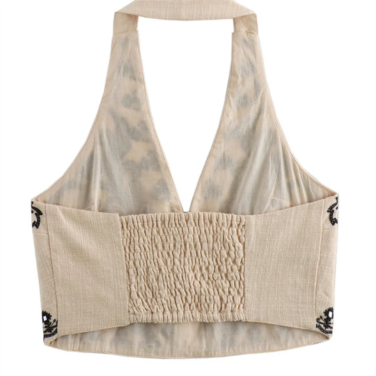 Damen - Top - Enganliegendes und mit Hanf besticktes Sling - Sommer