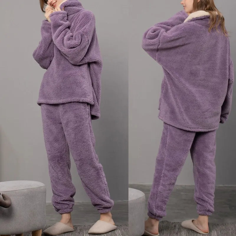 Damen - Pyjama Set - Flanell Fleece Plüsch - Bequeme Nachtwäsche - Herbst