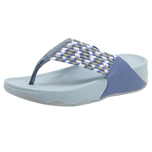 Damen- Hausschuhe- lässig Denim Keil Flip Flops- Gummi- Sommer