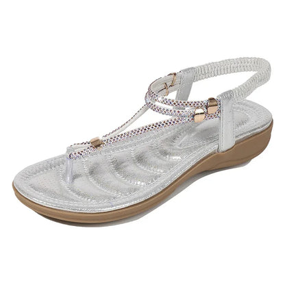 Damen-Sandalen-flacher Slipper-Knöchelriemen-Strass-Kautschuk-Sommer