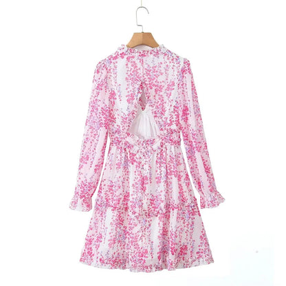 Damen - Kleid - Slim Fit, V-Ausschnitt - Chiffon, Bedruckt - Herbst