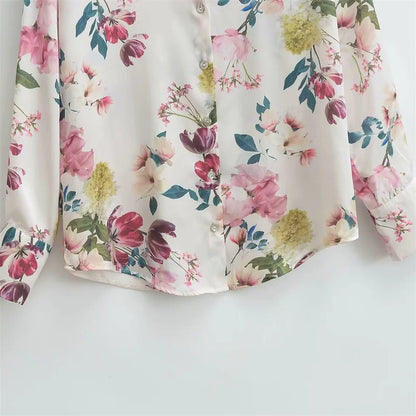 Damen - Hemd - Polo-Kragen Langarm - Floral - Herbst