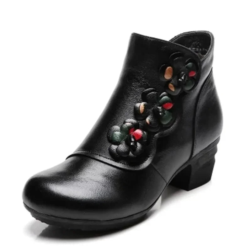 Damen- Schuhe- Retro Blumendekor Stiefel- Kunstleder- Sommer