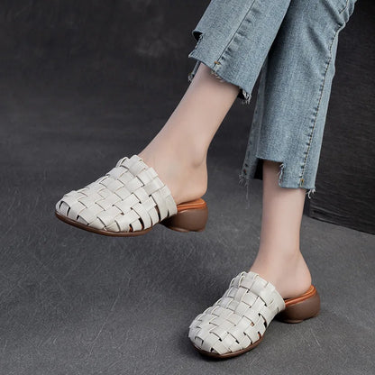 Damen-Slipper-Metallic-geschlossene Zehe-Echtleder-Sommer