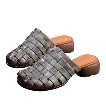 Damen-Slipper-Metallic-geschlossene Zehe-Echtleder-Sommer