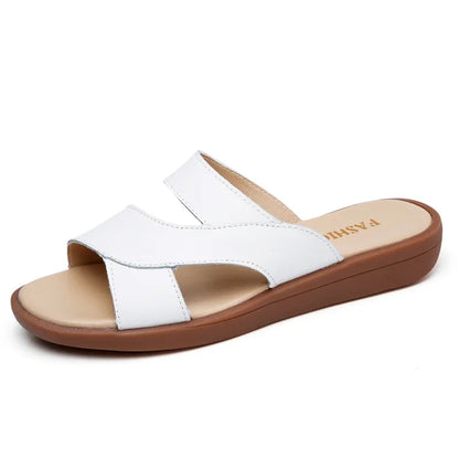 Damen-sandalen-open toe- thick wedge-flat-split leather-summer