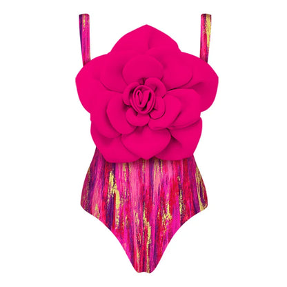 Damenbikini – tiefer V-Ausschnitt, Blumenmuster, hohe Taille – Sommer