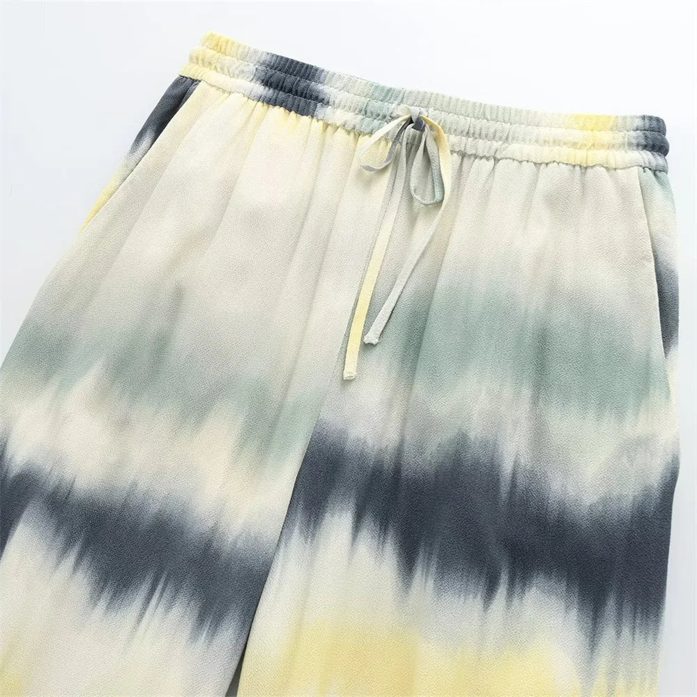 Damen - Tie-Dyed Bedruckter Kater Hemd- und Hosenset - Alle Jahreszeiten