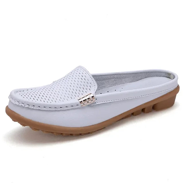 Damen- Sandalen- ausgehöhlt- flache Slipper- Spaltleder- Sommer