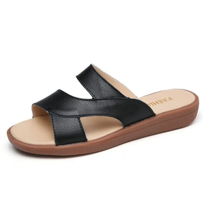 Damen-sandalen-open toe- thick wedge-flat-split leather-summer